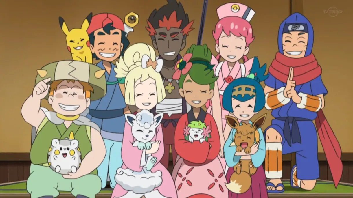 anime de Pokemon Alola Ash Lylia Chris Nereida Lulu Kiawe visita Ula Ula