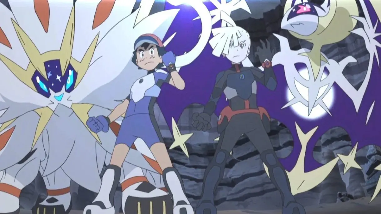 anime de Pokemon Ash Gladio Solgaleo Lunala