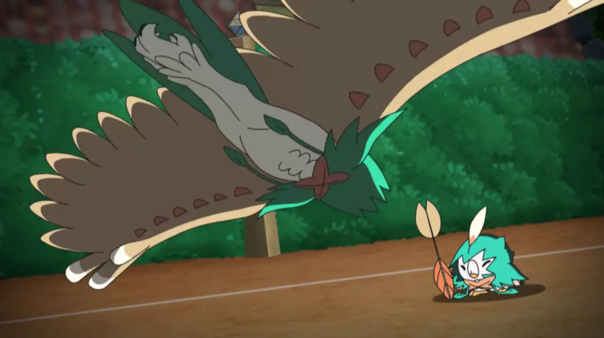 anime de Pokemon Rowlet vs Decidueye Ash Tilo Liga de Alola