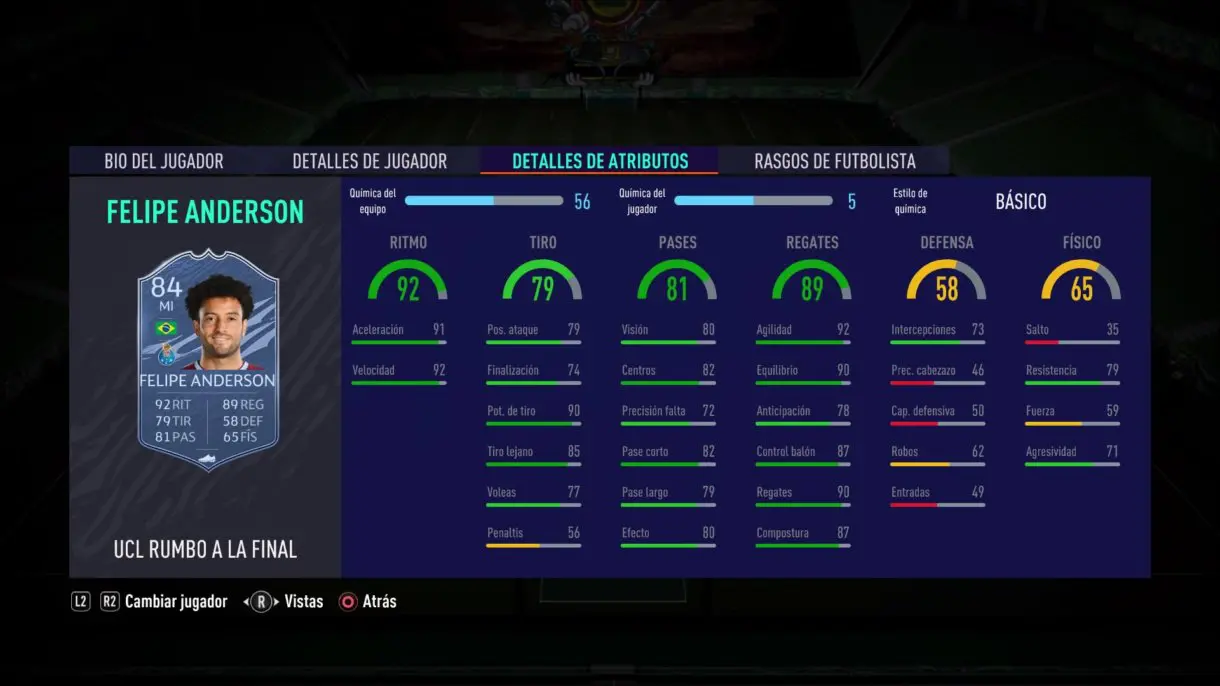 Felipe Anderson RTTF stats in game FIFA 21 Ultimate Team