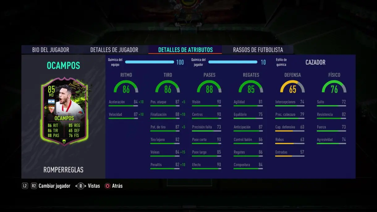 Stats in game de Lucas Ocampos Rulebreakers FIFA 21 Ultimate Team