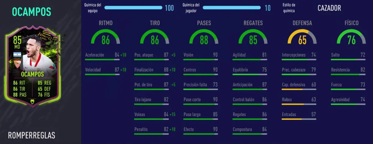FIFA 21 Ultimate Team Liga Santander mejores extremos derechos stats in game de Ocampos Rulebreakers