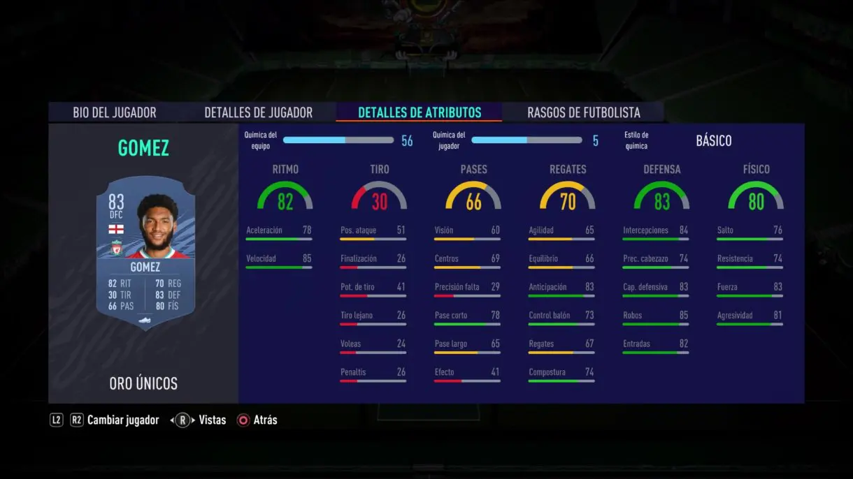 Joe Gómez stats in game FIFA 21 Ultimate Team