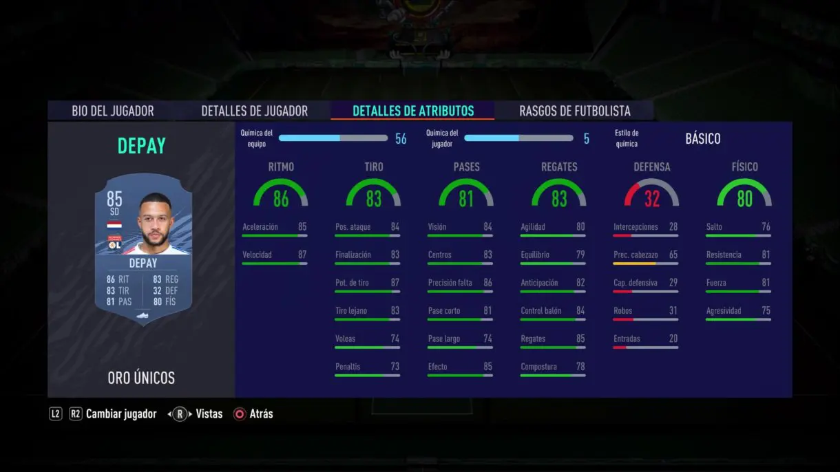 Depay stats in game FIFA 21 Ultimate Team