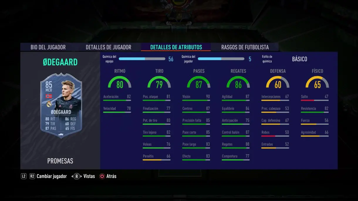 Odegaard IF stats in game FIFA 21 Ultimate Team