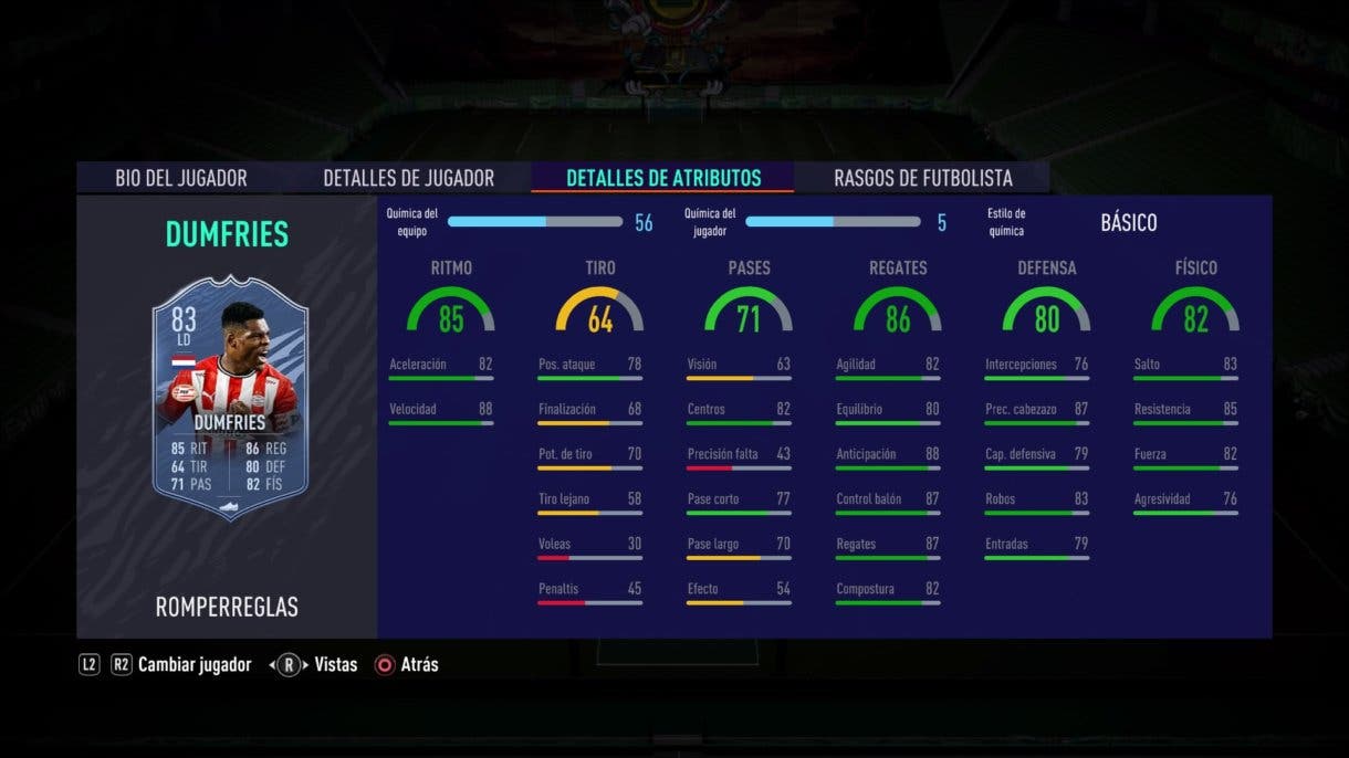 Dumfries Rulebreakers stats in game FIFA 21 Ultimate Team
