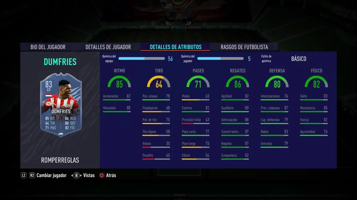 Dumfries Rulebreakers stats in game FIFA 21 Ultimate Team
