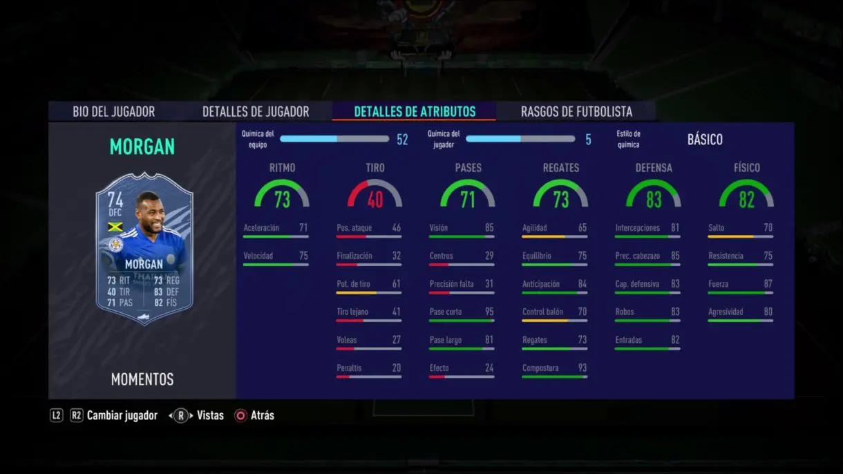 Wes Morgan Moments stats in game FIFA 21 Ultimate Team