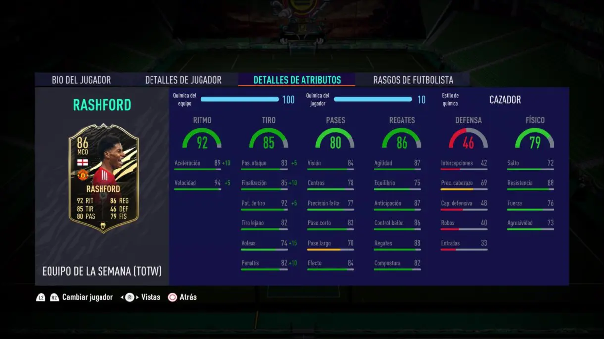 FIFA 21 Ultimate Team Rashford IF stats in game