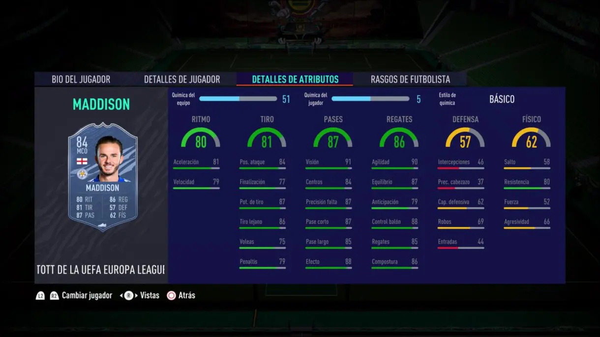 FIFA 21 Ultimate Team James Maddison TOTGS stats in game