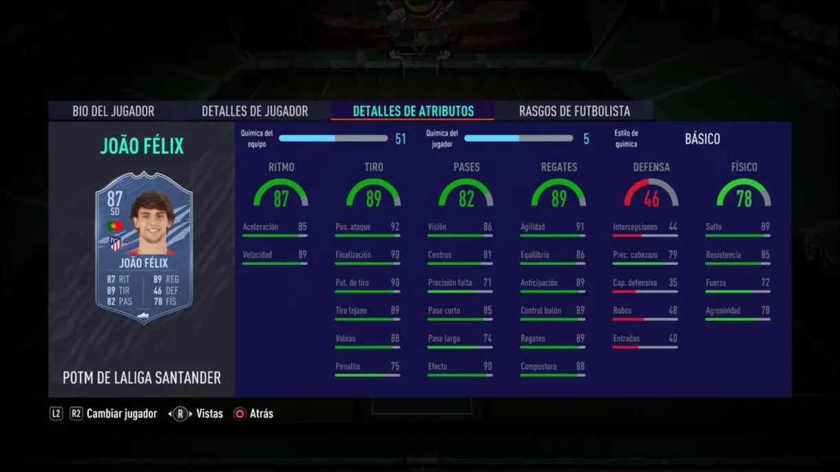 Joao Félix POTM stats in game FIFA 21 Ultimate Team