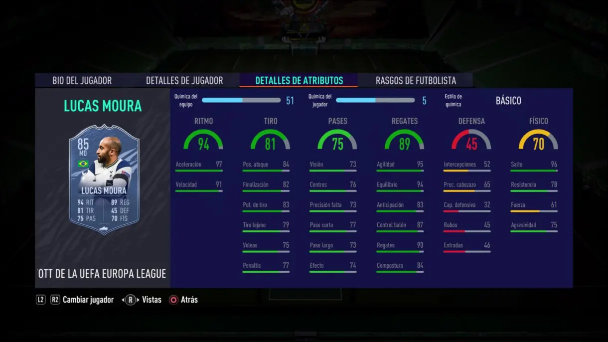 FIFA 21 Ultimate Team Lucas Moura TOTGS stats in game