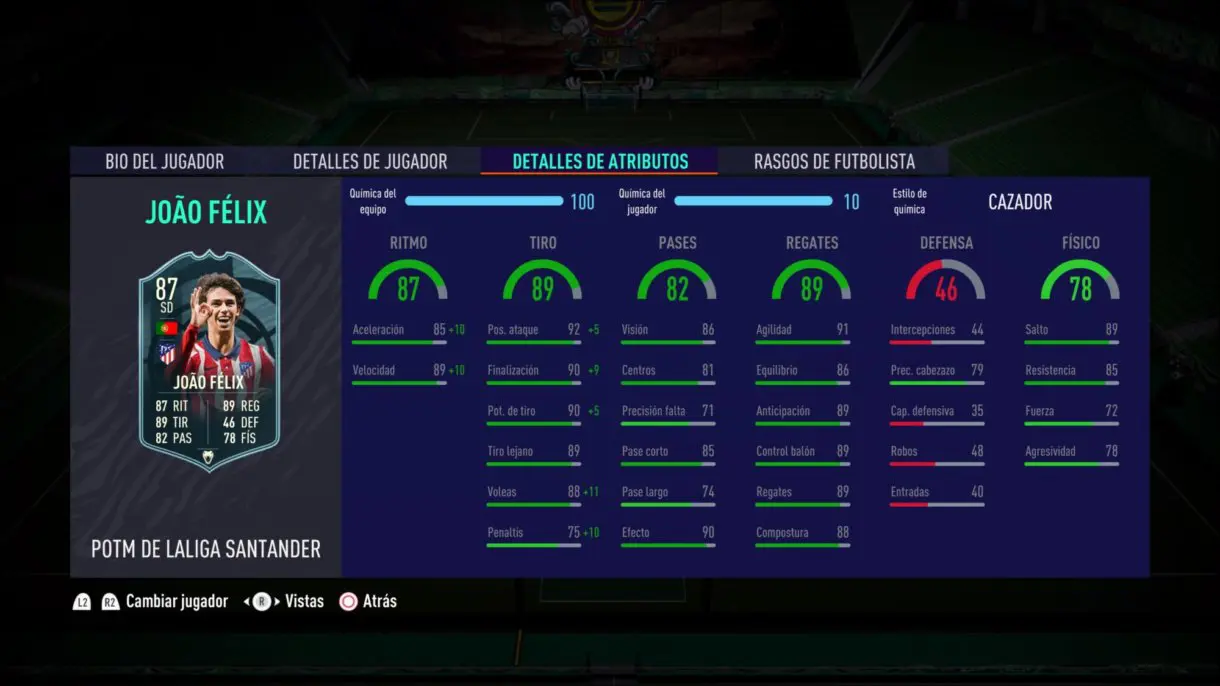 Joao Félix POTM stats in game FIFA 21 Ultimate Team