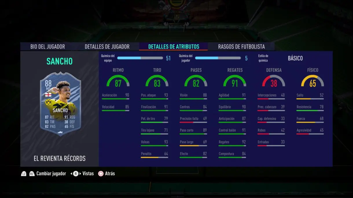 Sancho Record Breakers stats in game FIFA 21 Ultimate Team