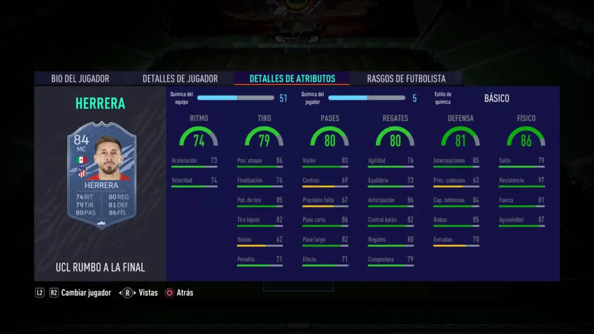 Héctor Herrera RTTF stats in game FIFA 21 Ultimate Team