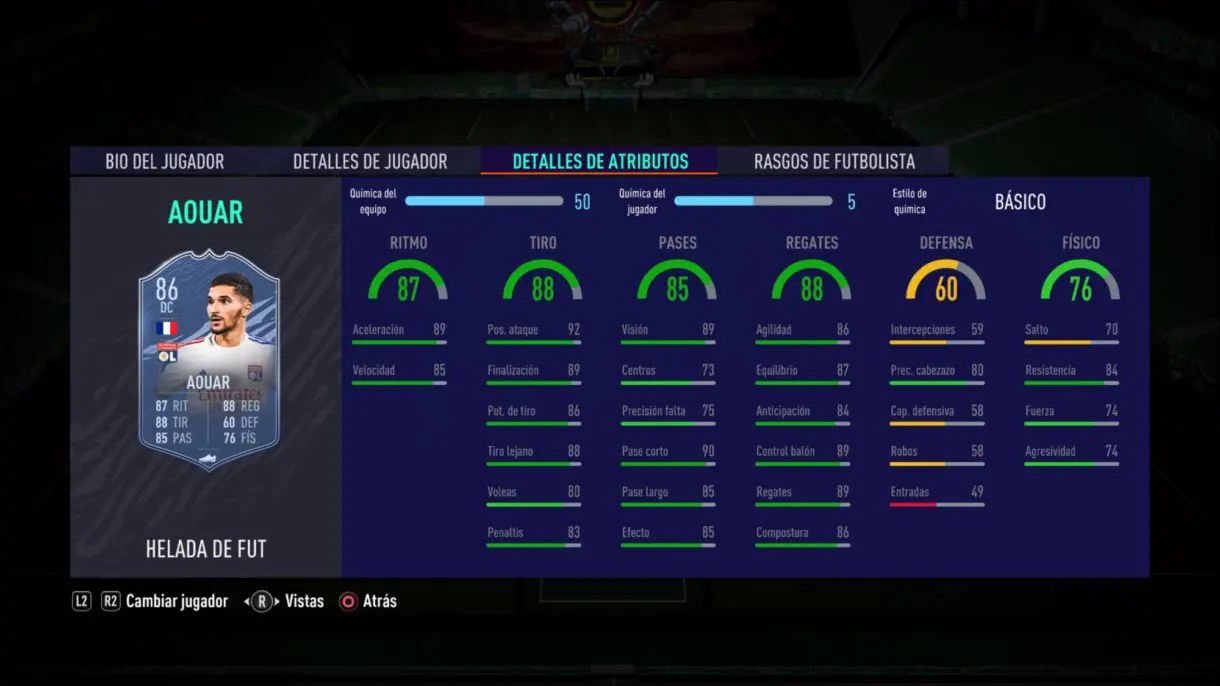 FIFA 21 Ultimate Team Aouar Freeze stats in game