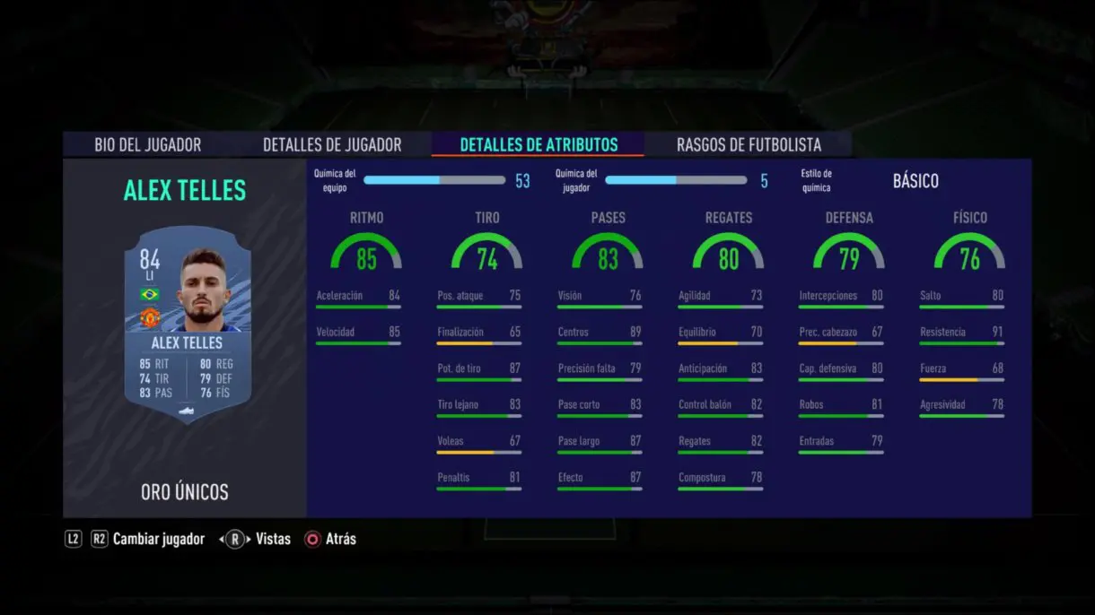 Alex Telles stats in game FIFA 21 Ultimate Team