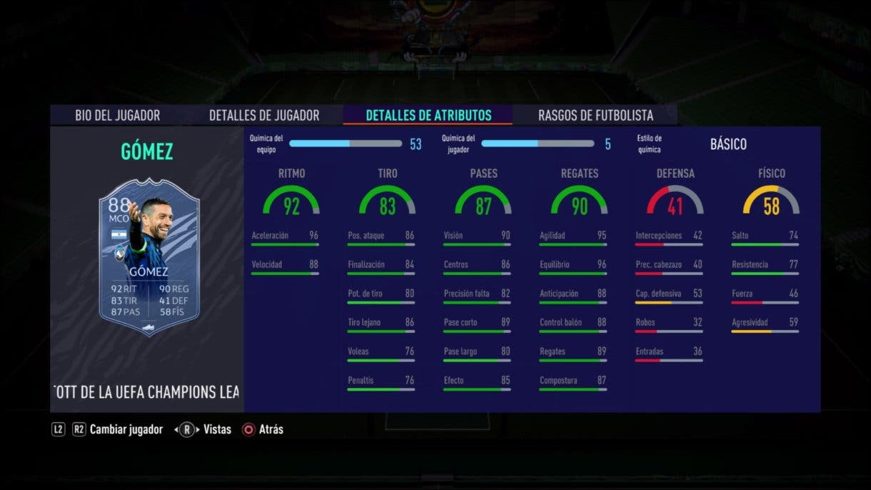 Alejandro Gómez TOTGS stats in game FIFA 21 Ultimate Team