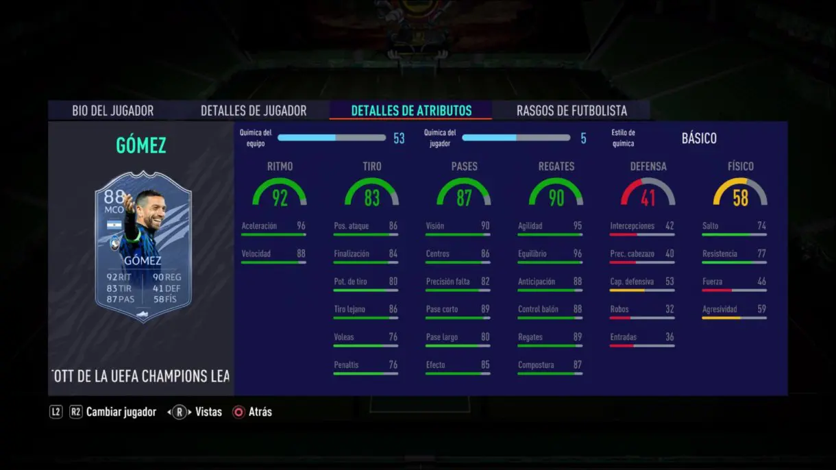 Alejandro Gómez TOTGS stats in game FIFA 21 Ultimate Team
