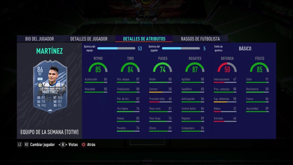 Lautaro Martínez IF stats in game FIFA 21 Ultimate Team
