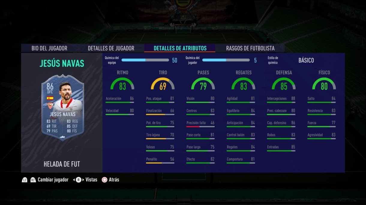 Jesús Navas Freeze FIFA 21 Ultimate Team stats in game