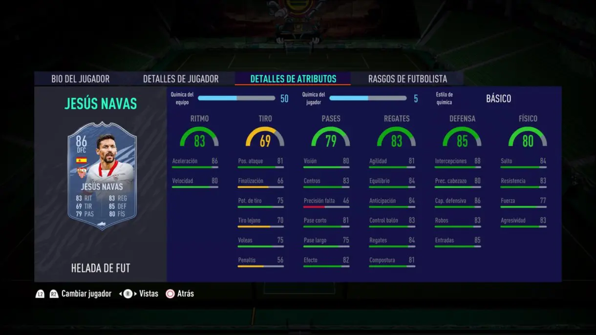 Jesús Navas Freeze FIFA 21 Ultimate Team stats in game
