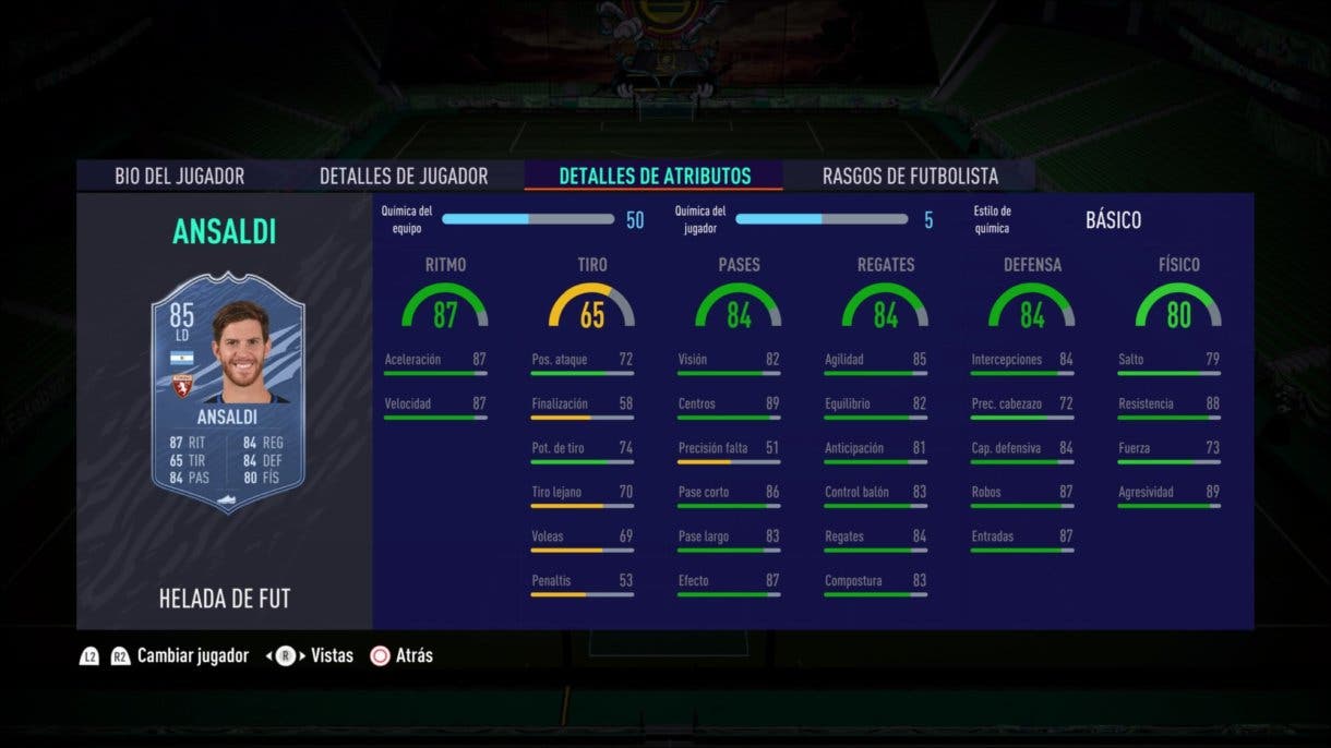 Ansaldi Freeze stats in game FIFA 21 Ultimate Team