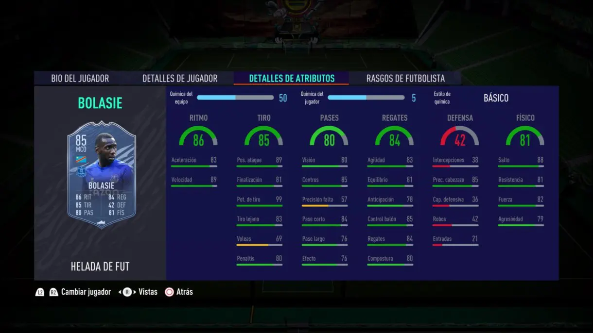 Stats in game de Bolasie Freeze FIFA 21 Ultimate Team