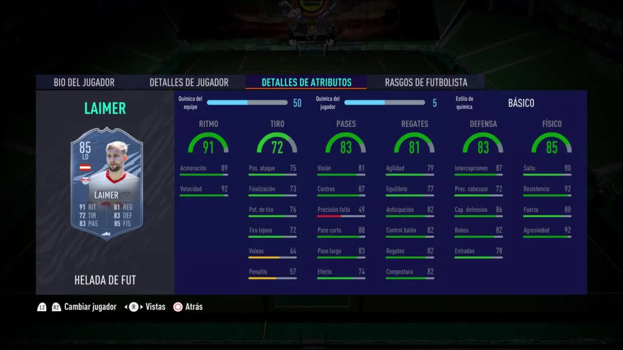 Konrad Laimer Freeze stats in game FIFA 21 Ultimate Team