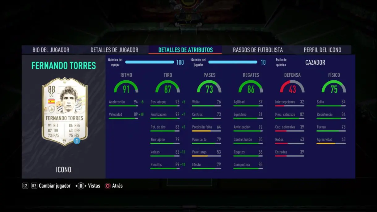 FIFA 21 Ultimate Team stats in game Fernando Torres Icono Medio