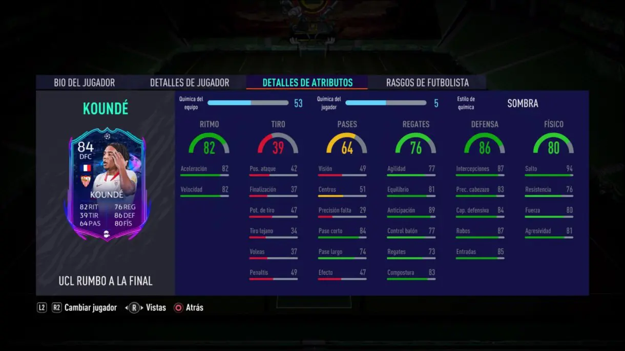 FIFA 21 Ultimate Team. Stats in game de Koundé RTTF.