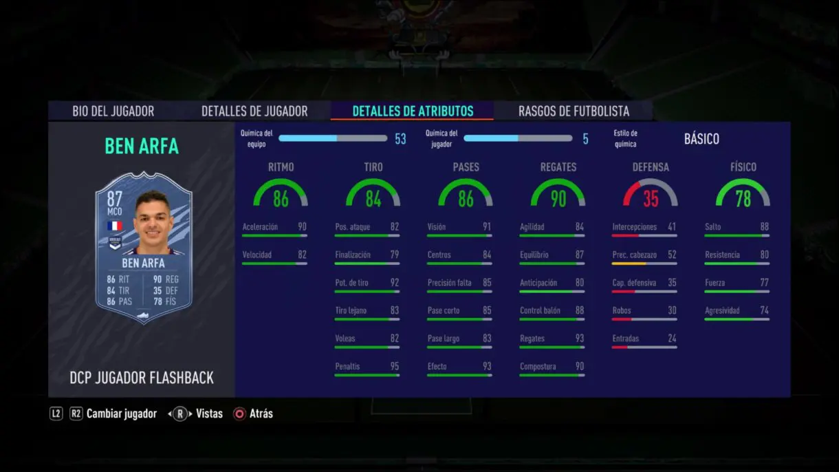 FIFA 21 Ultimate Team Ben Arfa Flashback stats in game.