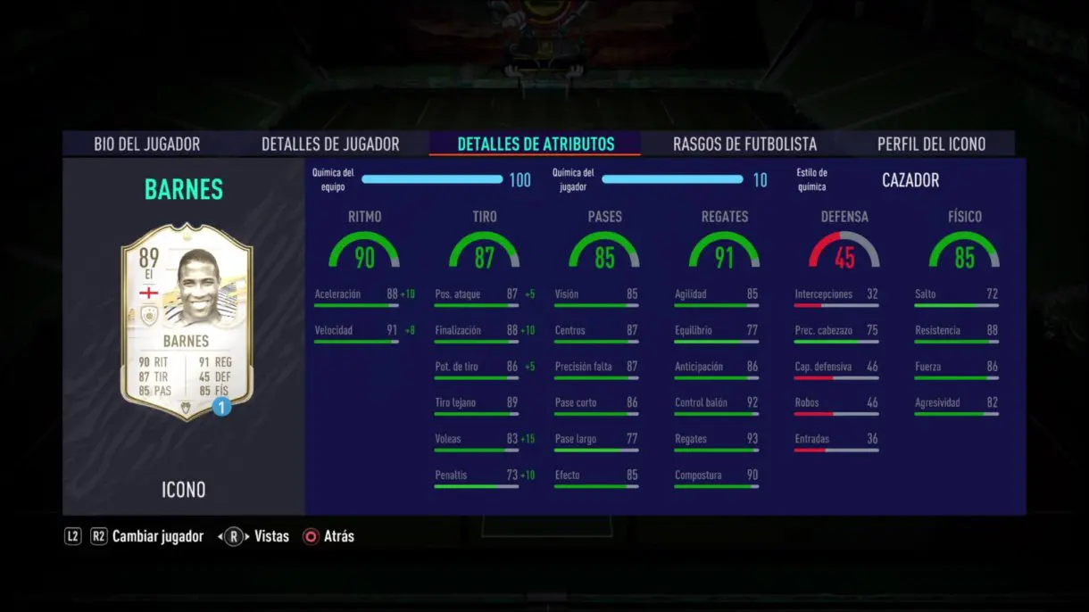 FIFA 21 Ultimate Team John Barnes Prime stats in game.