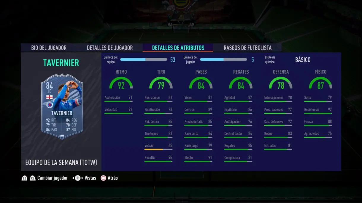 FIFA 21 Ultimate Team Tavernier SIF stats in game
