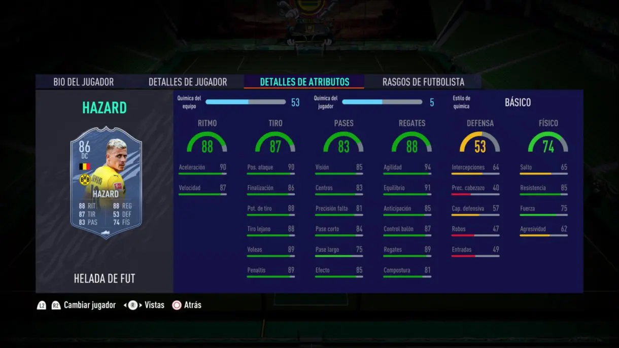 Hazard stats in game FIFA 21 Ultimate Team