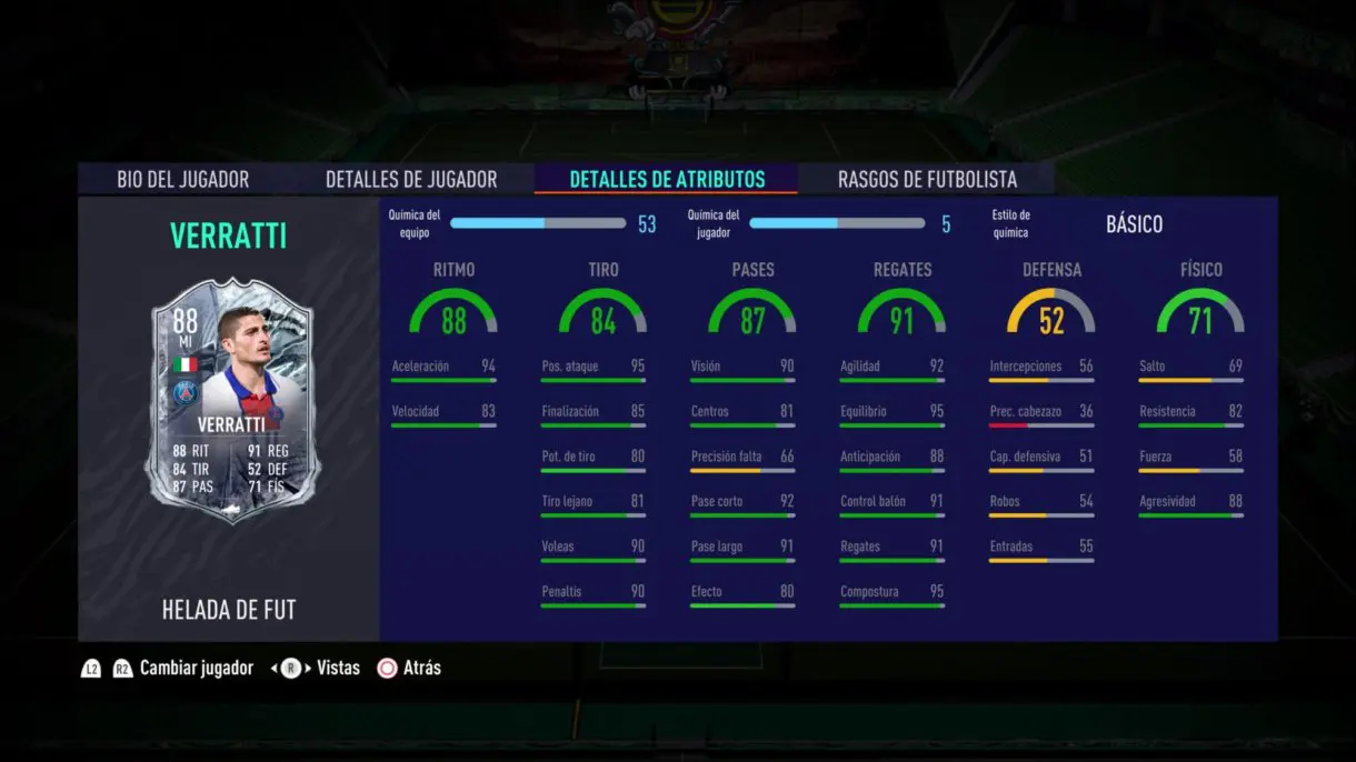 FIFA 21 Ultimate Team Verratti Freeze stats in game