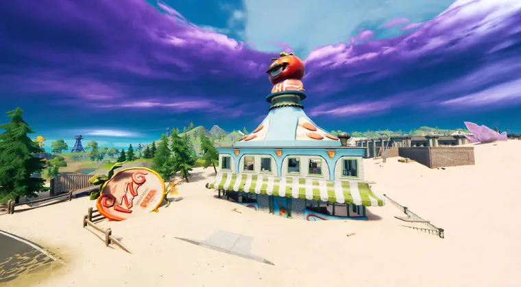 Imagen de Fortnite: Enciéndete y baila en un Templo Tomate cerca de Pozo de Pizza o de Camioneta de Pizza