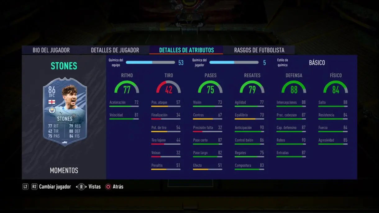 FIFA 21 Ultimate Team John Stones Moments stats in game