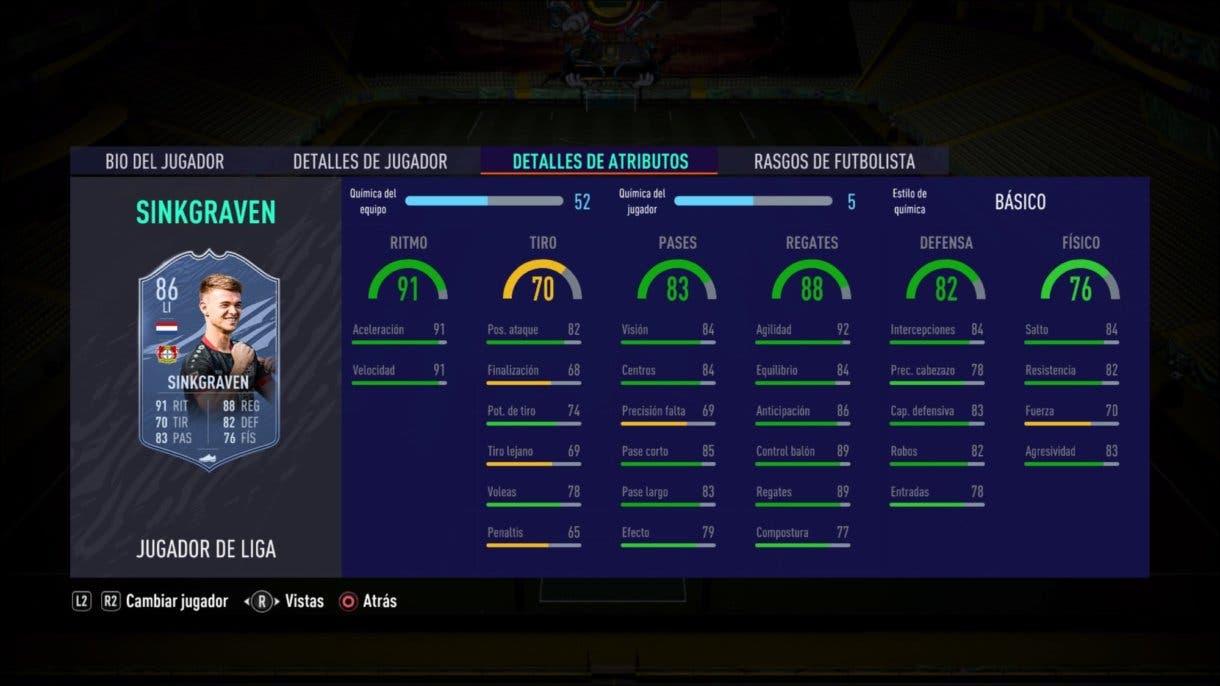 Stats in game de Sinkgraven Jugador de Liga. FIFA 21 Ultimate Team