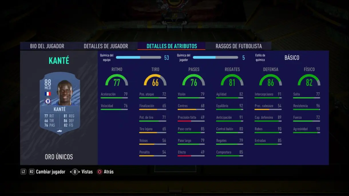 Kanté stats in game FIFA 21 Ultimate Team