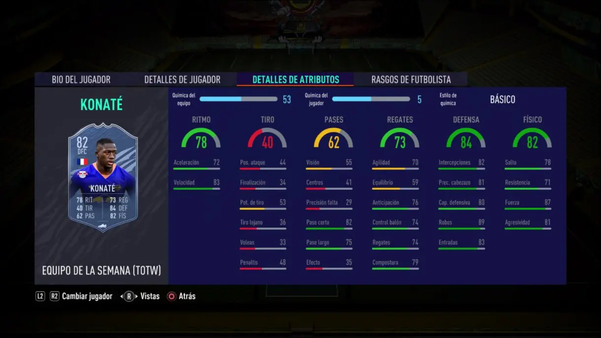 Konaté IF stats in game FIFA 21 Ultimate Team