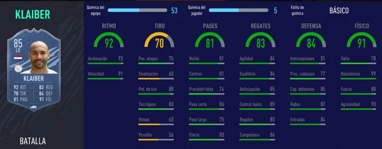 Stats in game Klaiber Showdown FIFA 21 Ultimate Team