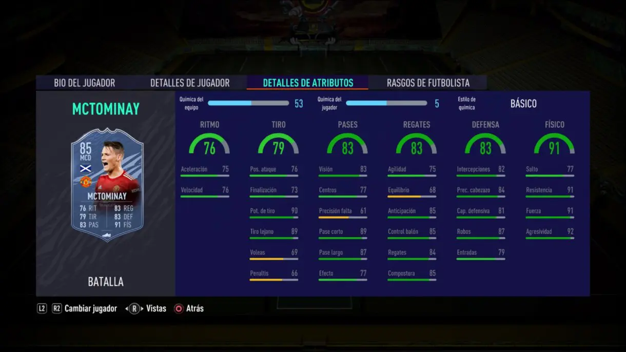 Stats in game de McTominay Showdown. FIFA 21 Ultimate 