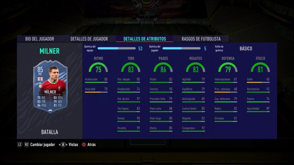 FIFA 21 Ultimate Team. Stats in game de James Milner Showdown
