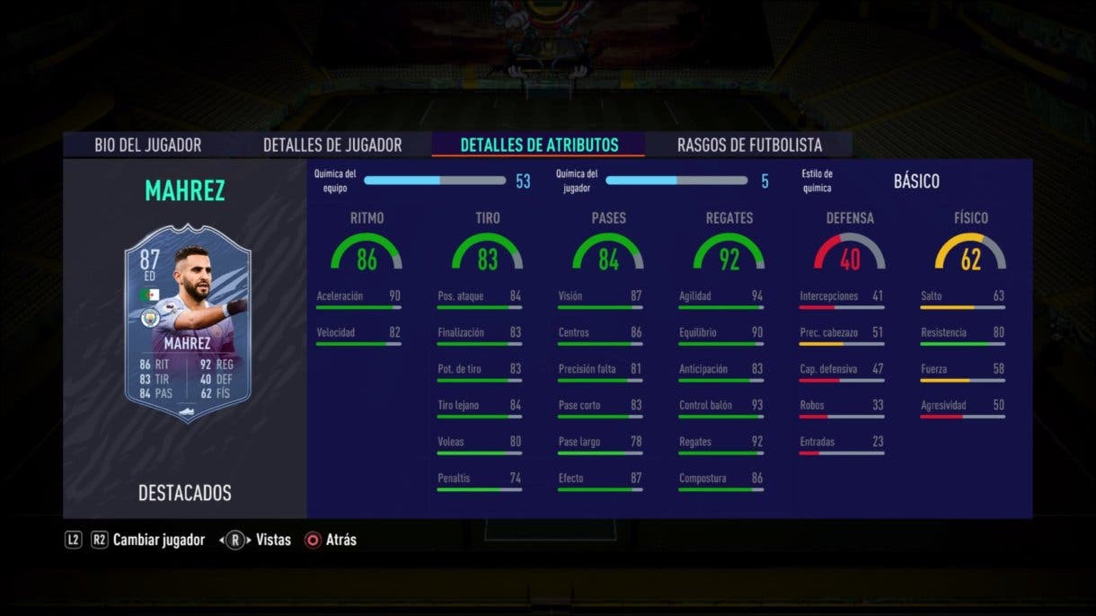 Stats in game de Riyad Mahrez Headliners. FIFA 21 Ultimate Team