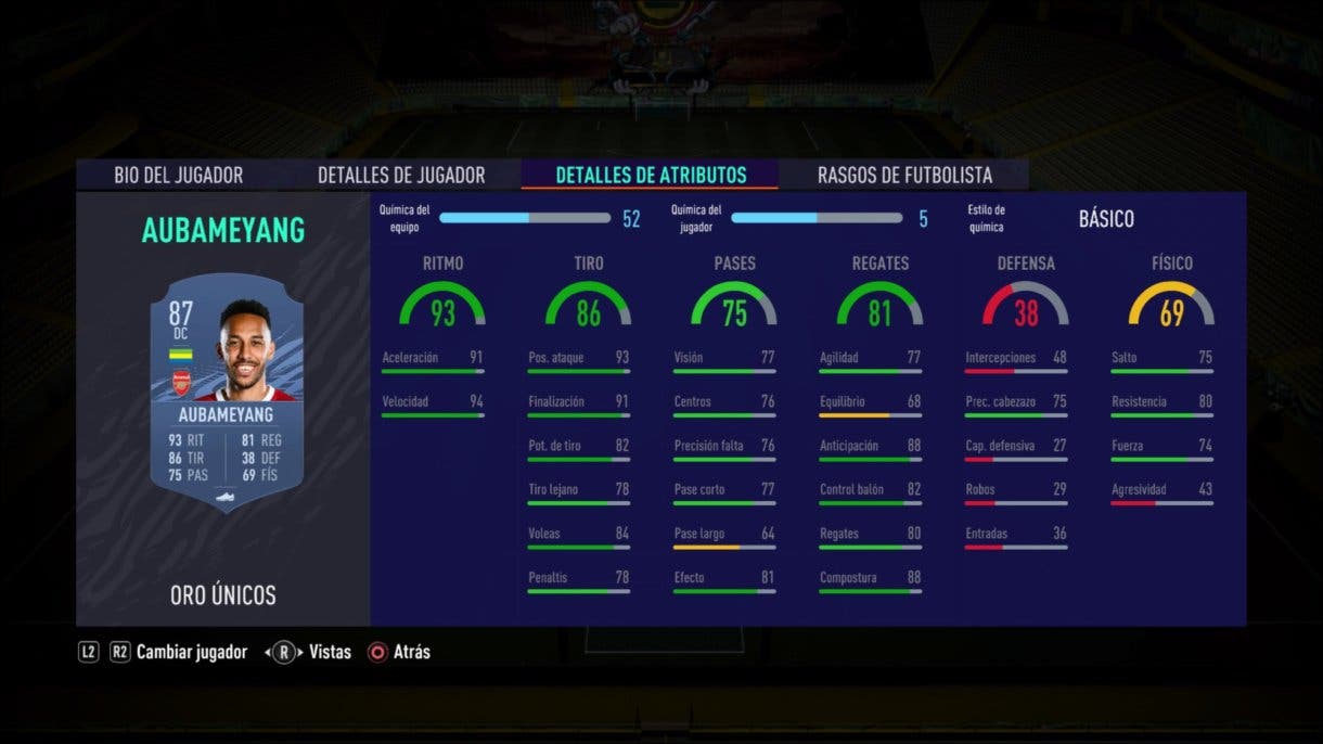 FIFA 21 Ultimate Team stats in game Aubameyang