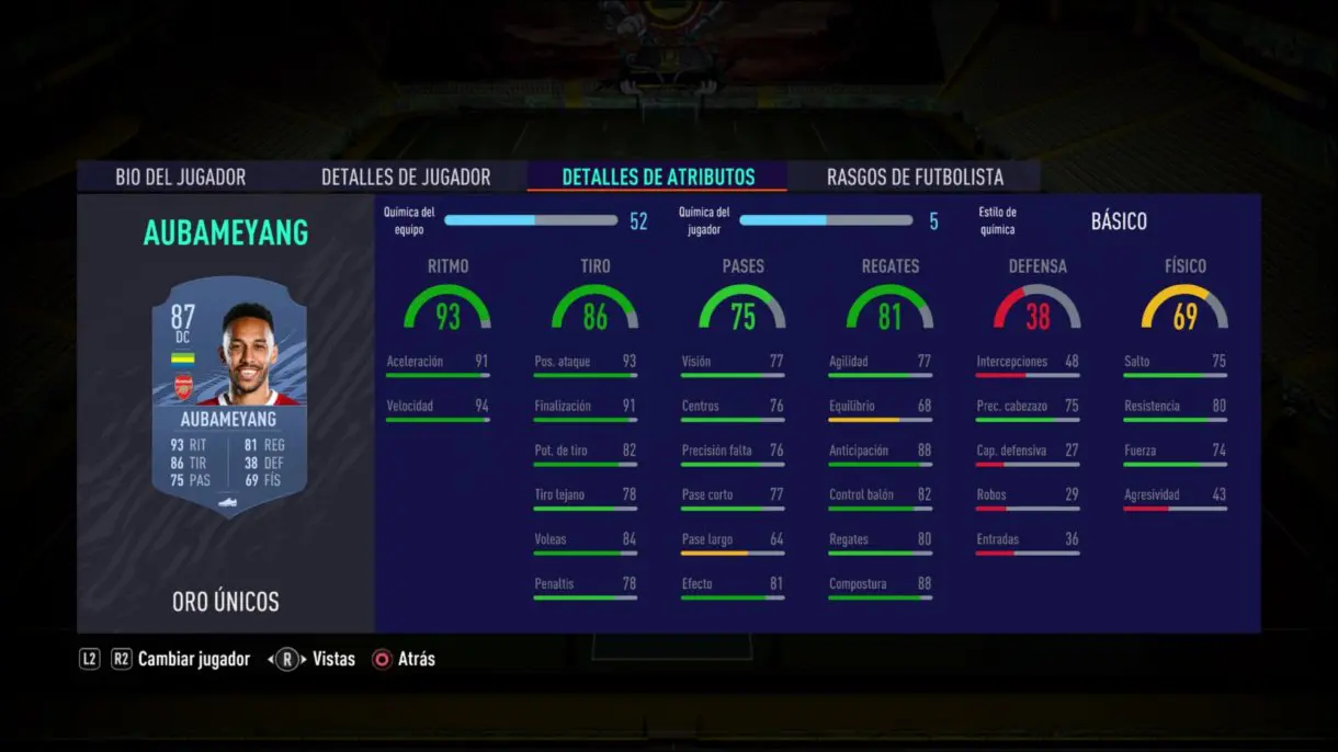 FIFA 21 Ultimate Team stats in game Aubameyang