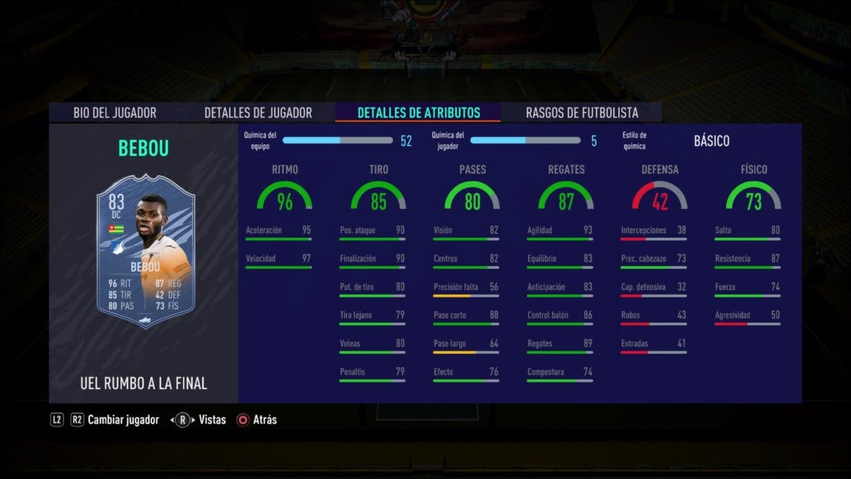 FIFA 21 Ultimate Team stats in game Bebou RTTF