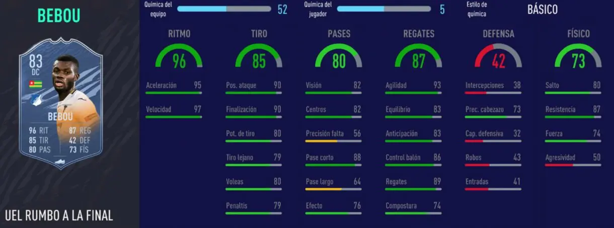 FIFA 21 Ultimate Team mejores revulsivos stats in game Bebou RTTF