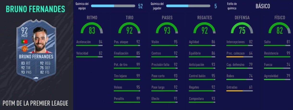 Stats in game Bruno Fernandes SPOTM FIFA 21 Ultimate Team